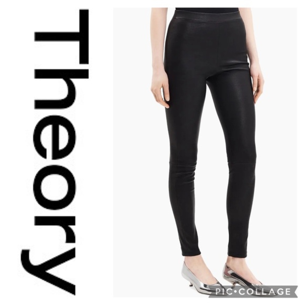 Theory Pull-On 100% Luxe Lamb Leather Leggings Black Sz 4 - Picture 1 of 15